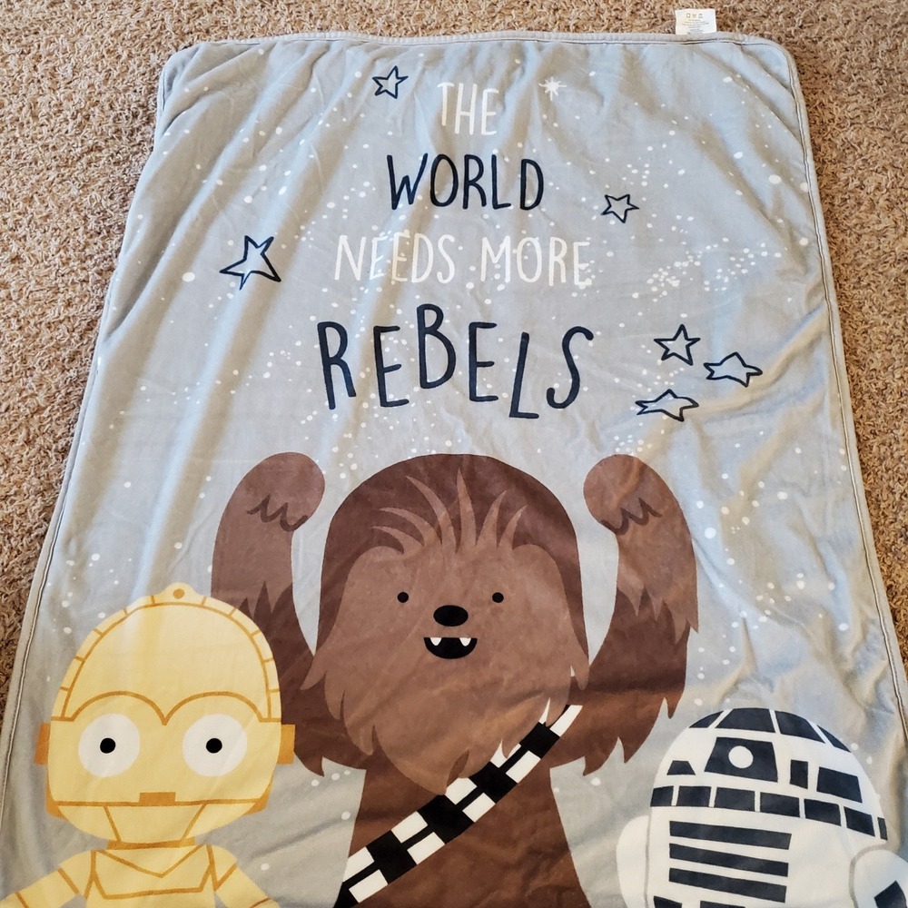 Lambs & Ivy Star Wars World Needs More Rebels Baby Blanket R2d2 C3po Chewbacca